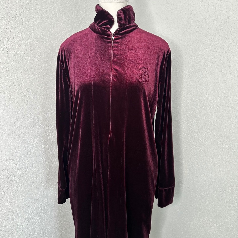 Lauren Ralph Lauren Zip Purple‎ Velvet Robe Pockets black label women's small